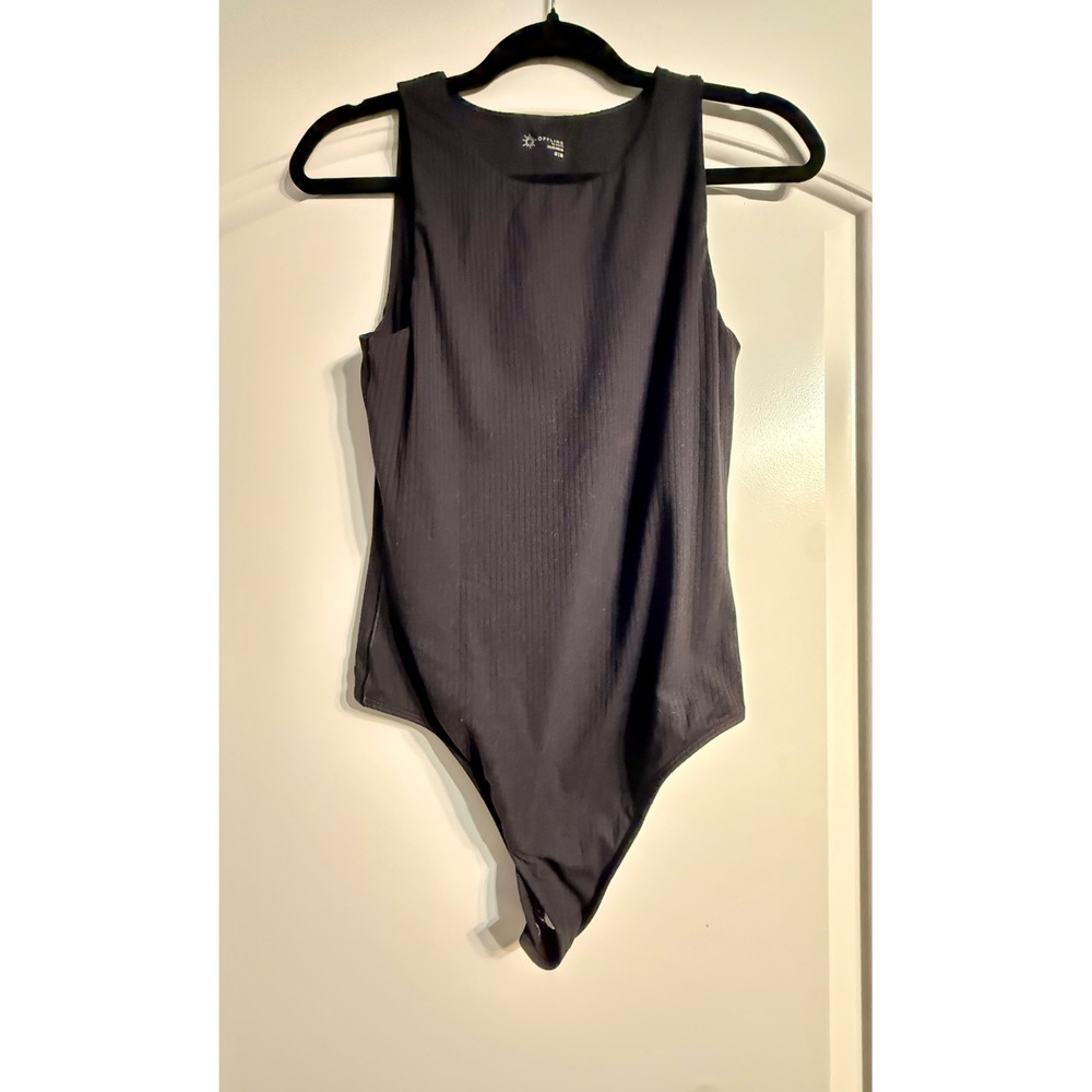 OFFLINE by Aerie Bodysuit Medium Black Real Me High Neck Ribbed Athleisure